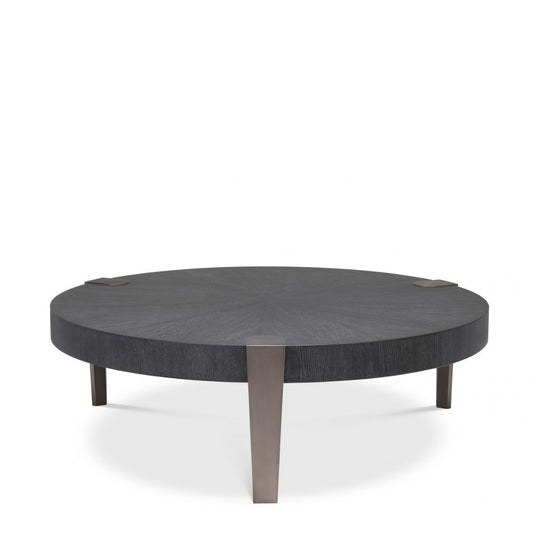 Masuta de cafea Rotunda din Metal si Furnir de stejar Maro/Negru D121xH39cm Oxnard