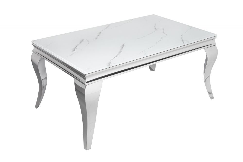 Masuta de cafea Dreptunghiulara din Sticla si Otel inoxidabil Alb/Argintiu L100xH45cm Barock Modern