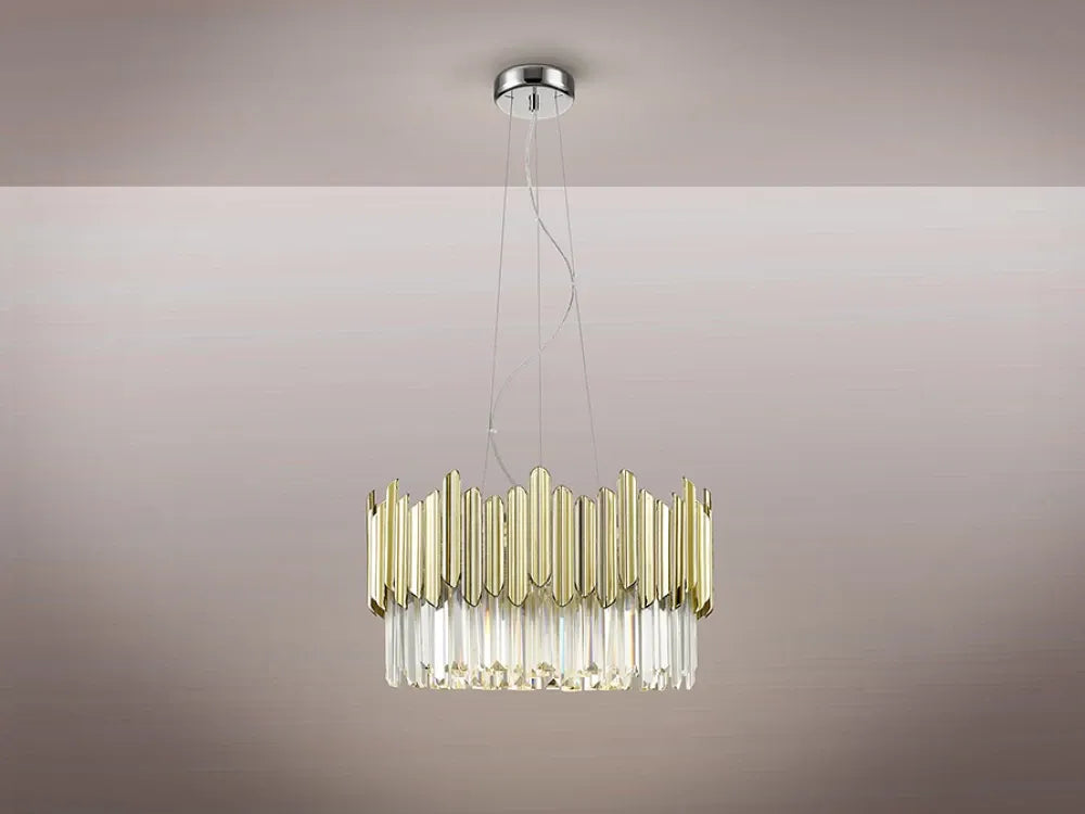Lustra din Metal Argintiu si Sticla/ABS Transparent/Auriu H150xD51cm Tiara