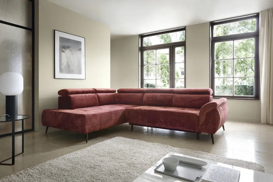 Coltar extensibil electric tapitat cu Chenille Aphrodite Rosu cu lada depozitare Genova II