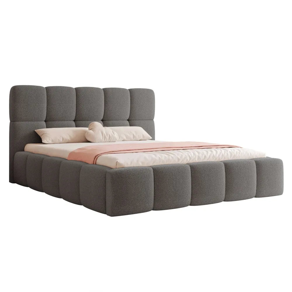 Pat 180 x 200 tapitat cu Stofa boucle Quelle Gri inchis Livia