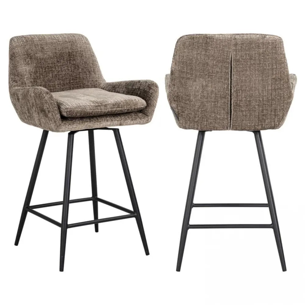 Scaun de insula tapitat cu Chenille Maro cu picioare din Metal Negru H91xL54xA53cm Linsey Richmond Interiors
