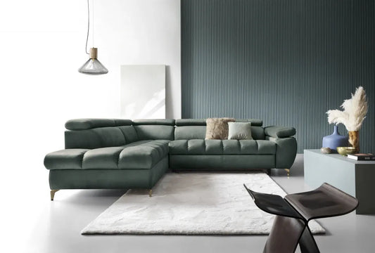 Coltar extensibil cu spatiu depozitare din Stofa Verde Lugano II