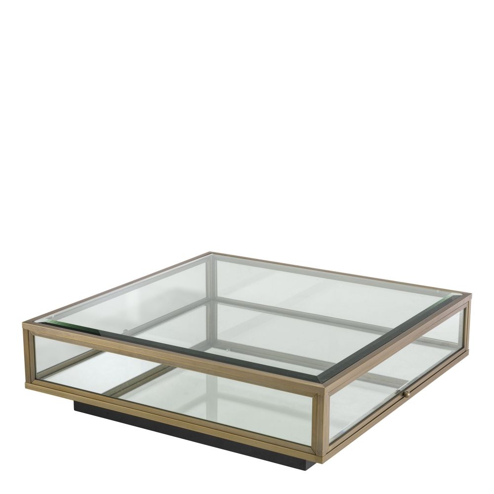 Masuta de cafea Patrata din Otel inoxidabil si Sticla securizata Auriu/Transparent L100xH30cm Ryan