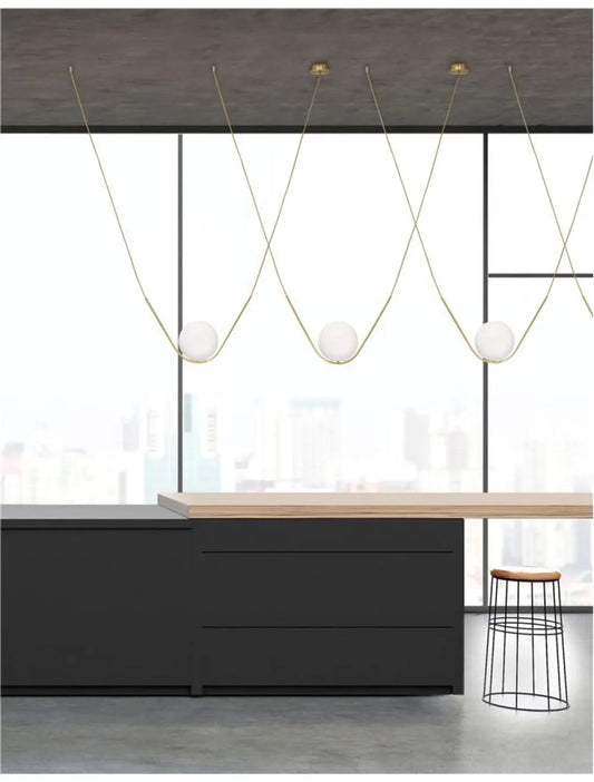 Lustra structura din Metal Auriu si abajur din Sticla Alb H120xL150cm IP20 VITTON