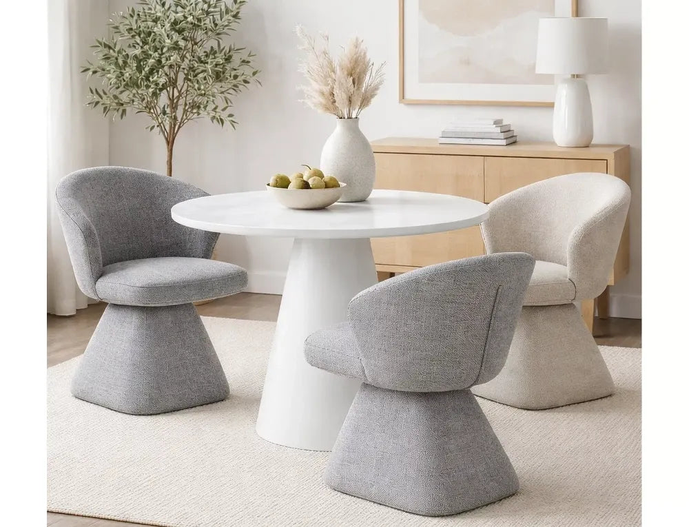 Masa rotunda din MDF+Microciment Ecru D120xH76cm Aurora