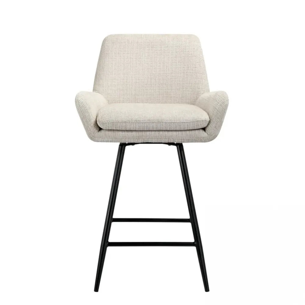 Scaun de insula tapitat cu Chenille Bej cu picioare din Metal Negru H90xL53xA53cm Linsey Richmond Interiors