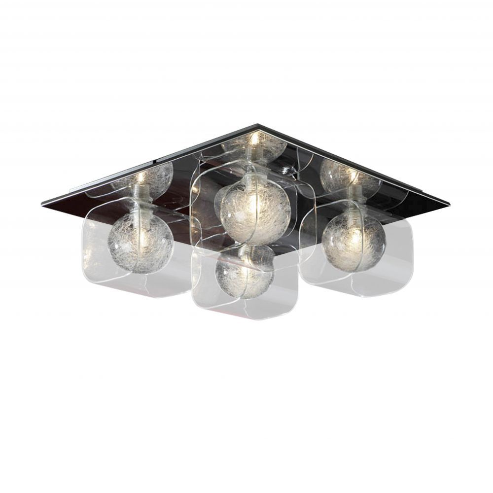 Plafoniera Patrata din Metal si Sticla Argintiu/Transparent Eclipse L42xH15cm