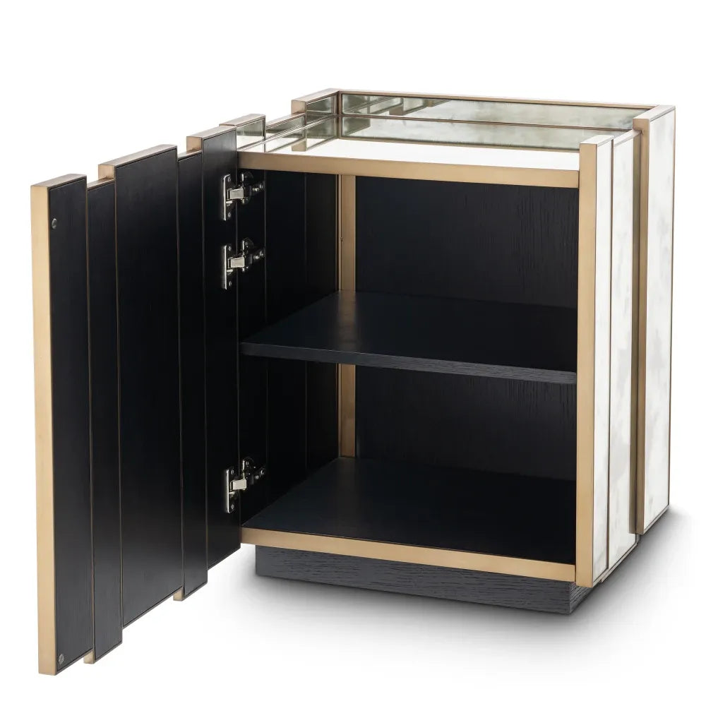 Noptiera stanga din Oglinda antichizata/MDF/Funir de stejar L57.5xH68.5cm Nottingham Eichholtz