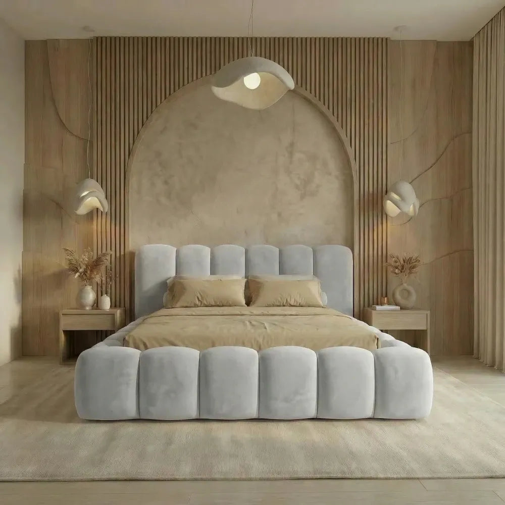 Pat tapitat cu material catifea Gri deschis 140 x 200 Dallas slim