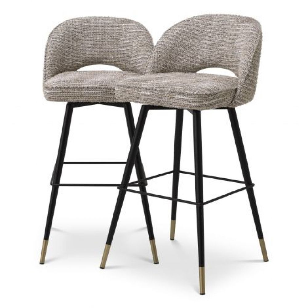 Set 2 scaune de bar rotative tapitat cu Material Textil Bej cu picioare din Metal Negru/Auriu H103xL51xA52cm Cliff