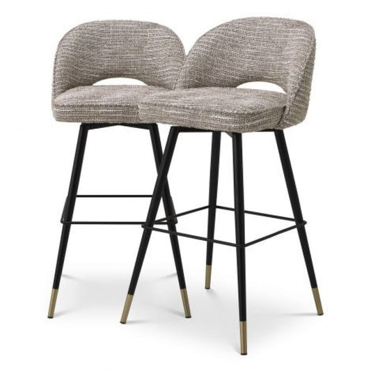 Set 2 scaune de bar rotative tapitat cu Material Textil Bej cu picioare din Metal Negru/Auriu H103xL51xA52cm Cliff