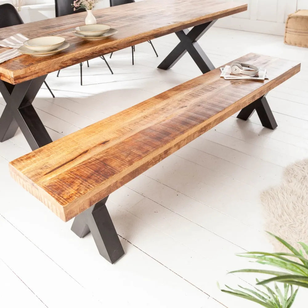 Bancheta din Metal Negru si Lemn de mango Maro H46xL200cm Iron craft
