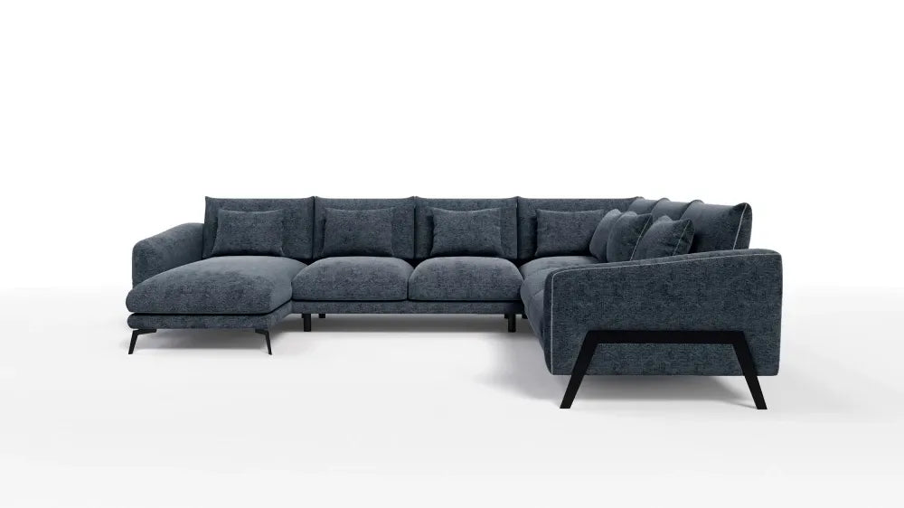 Coltar in forma de U tapitat cu Chenille Albastru Sajma 12 L378x293cm Aspen