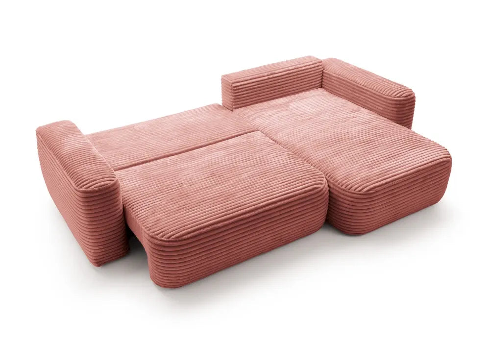Coltar extensibil tapitat cu Corduroy Roz cu lada depozitare Billy