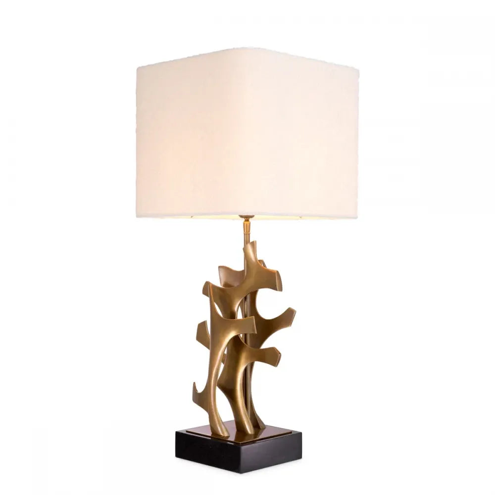 Veioza din Metal/Granit Alama si Stofa boucle Alb H85.5xL35cm Agapé Eichholtz