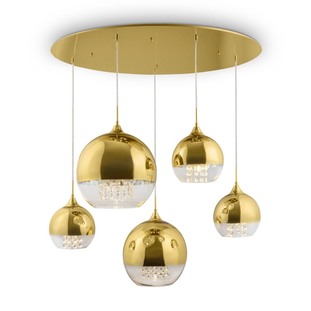 Lustra ovala cu inaltime reglabila din Sticla Transparent cu 5 becuri L91x62xH95cm Fermi