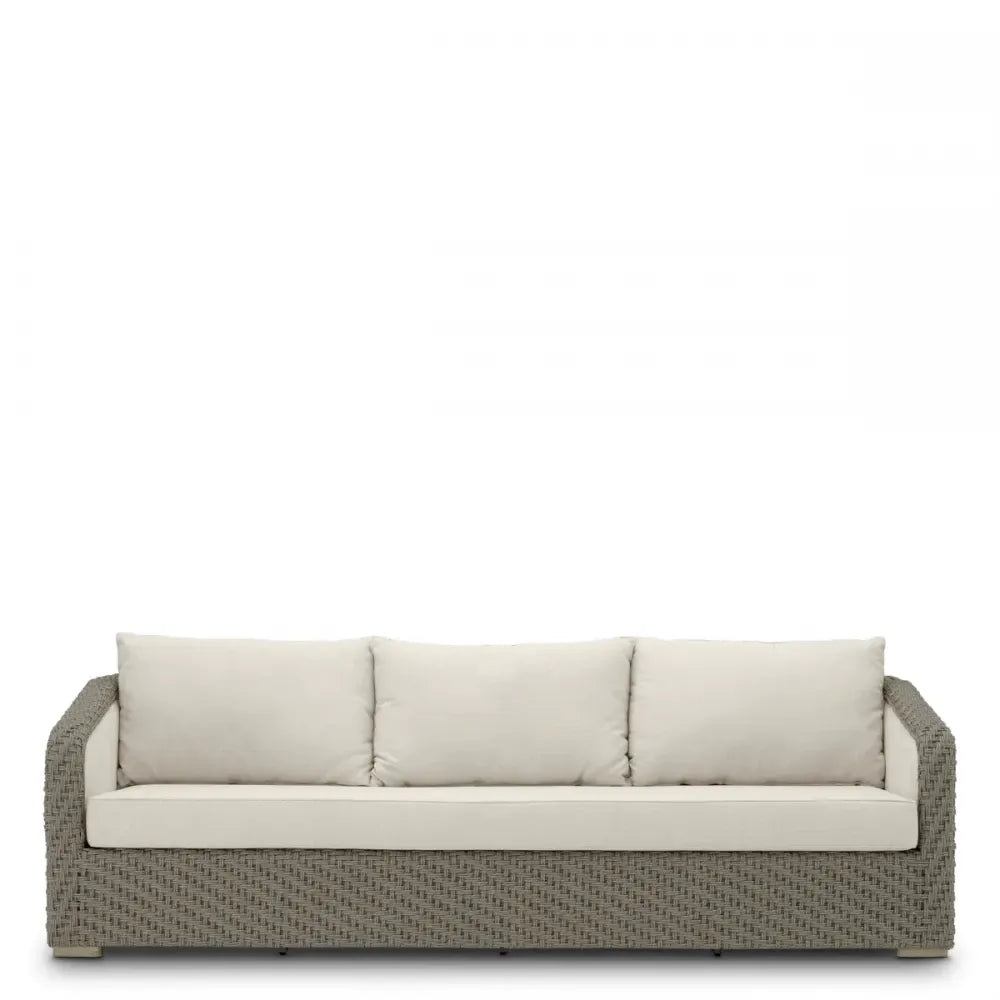 Canapea de exterior din Ratan sintetic Gri si Stofa Bej H85xL254cm Bryson Eichholtz