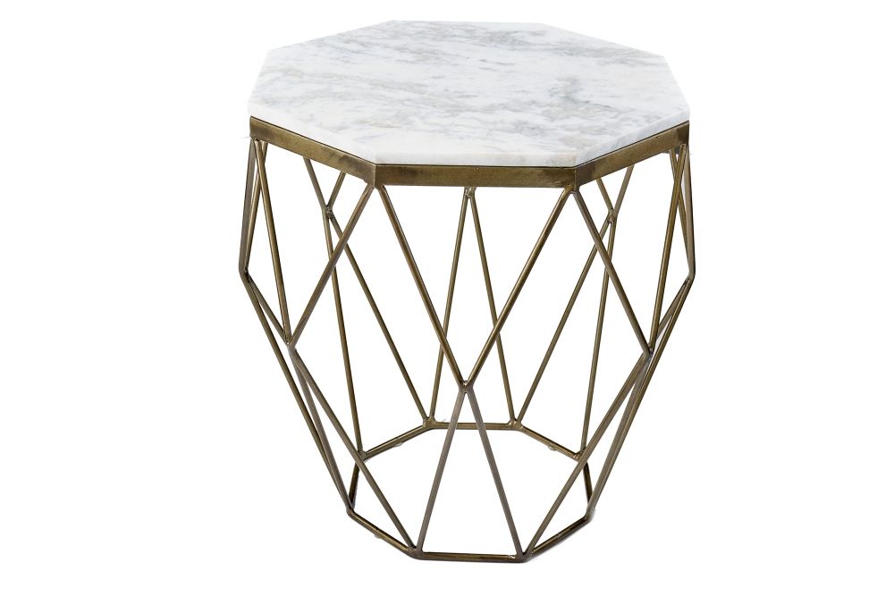 Masuta de cafea Hexagonala din Marmura si Metal Alb/Auriu L50xH50cm Diamond
