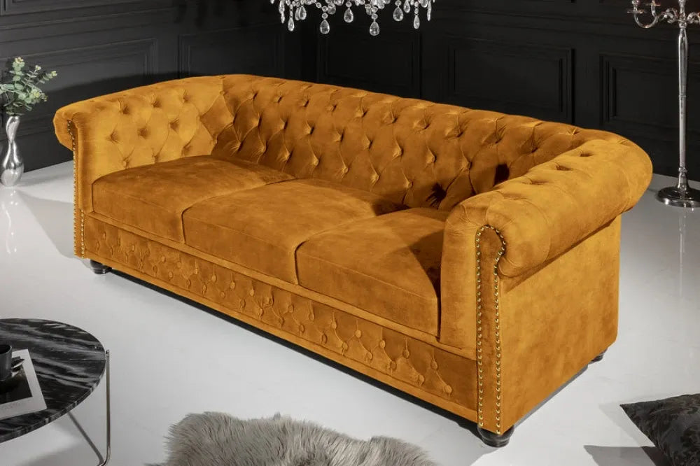 Canapea tapitata cu Catifea Galben mustar L205cm CHESTERFIELD