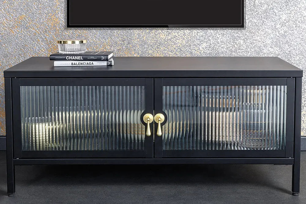 Comoda din Metal Negru si Metal/Sticla securizata Negru/Transparent L90xH70cm AMSTERDAM