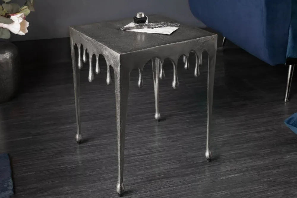 Masuta laterala Patrata din Metal Argintiu L34xH44cm Liquid S