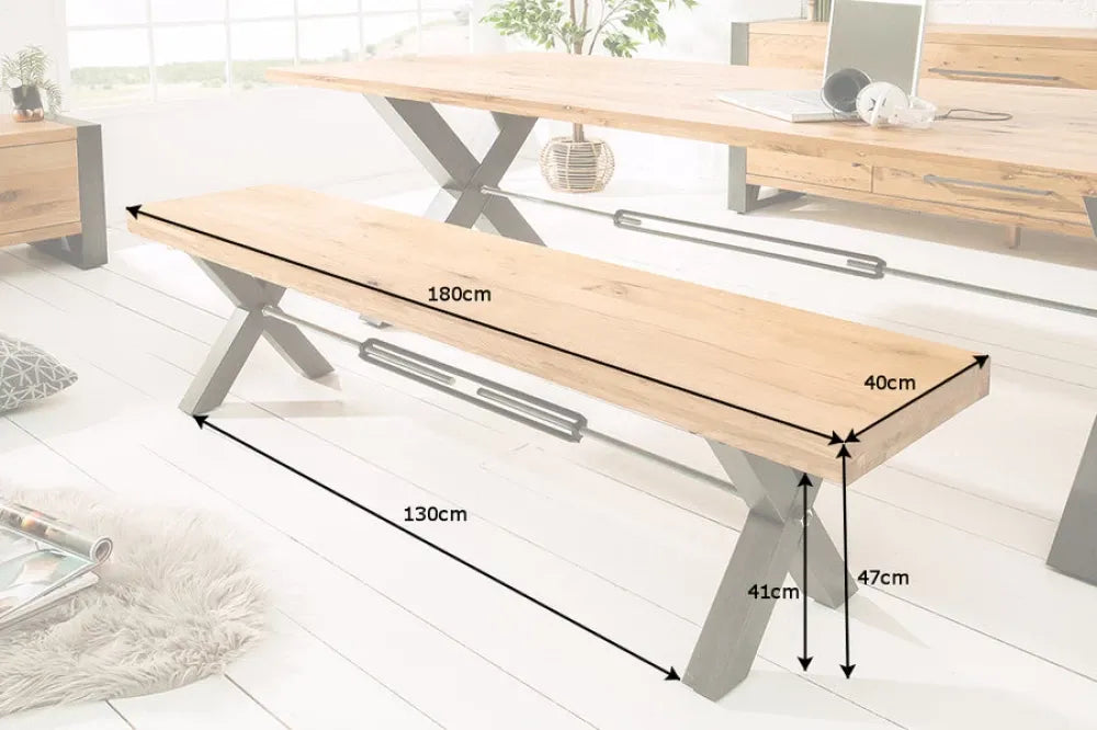Bancheta din Metal Negru si Lemn de stejar Maro H47xL180cm Thor
