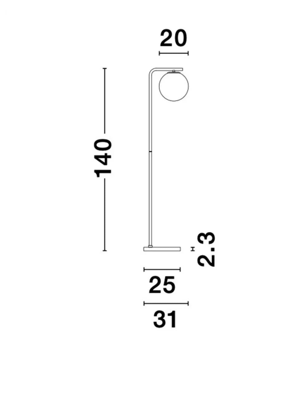 Lampa de podea structura din Metal Negru/Auriu si abajur din Sticla Alb H140xL31cm IP20 ALVAREZ