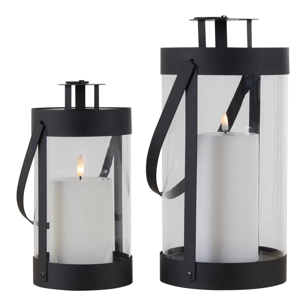 Set 2 felinare din Metal/Sticla Negru/Transparent H24/32xD12/15cm Bondi