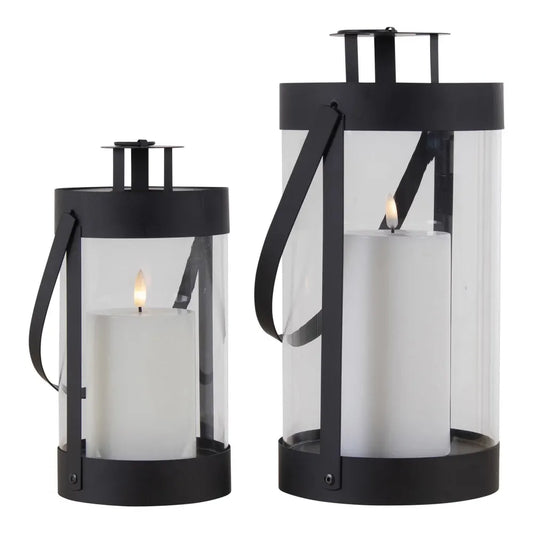 Set 2 felinare din Metal/Sticla Negru/Transparent H24/32xD12/15cm Bondi