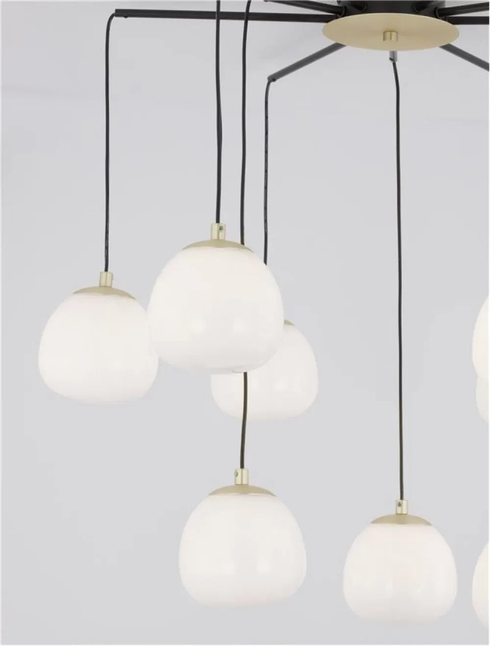 Lustra structura din Metal Negru/Auriu si abajur din Sticla Alb H70xL75cm IP20 THE EGG