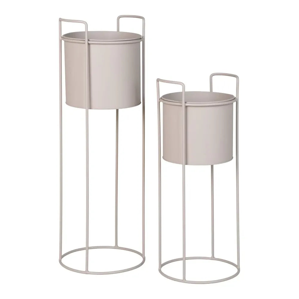 Set 2 ghivece din Metal Bej H50/65xD18/21,5cm Rabo