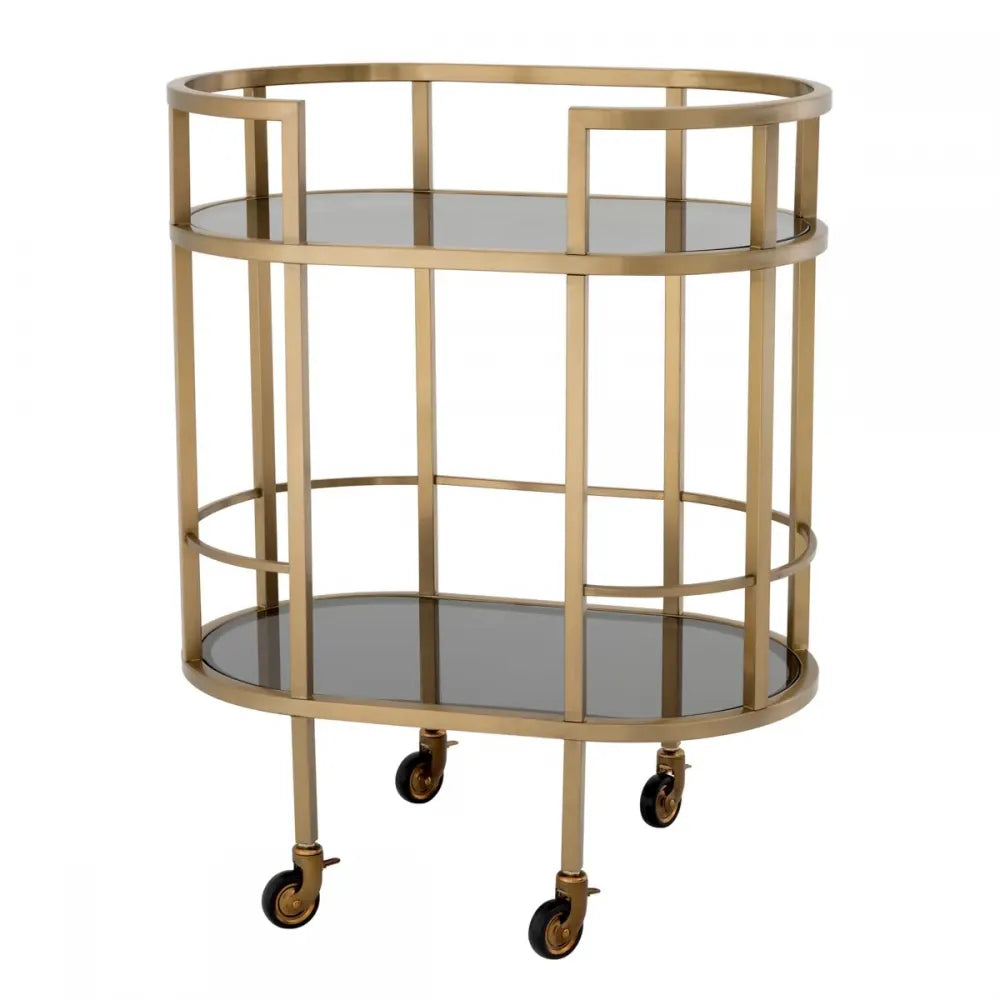 Carucior de servire Ovala din Otel inoxidabil Alama si Sticla Fumuriu L70xl43cm Townhouse Eichholtz