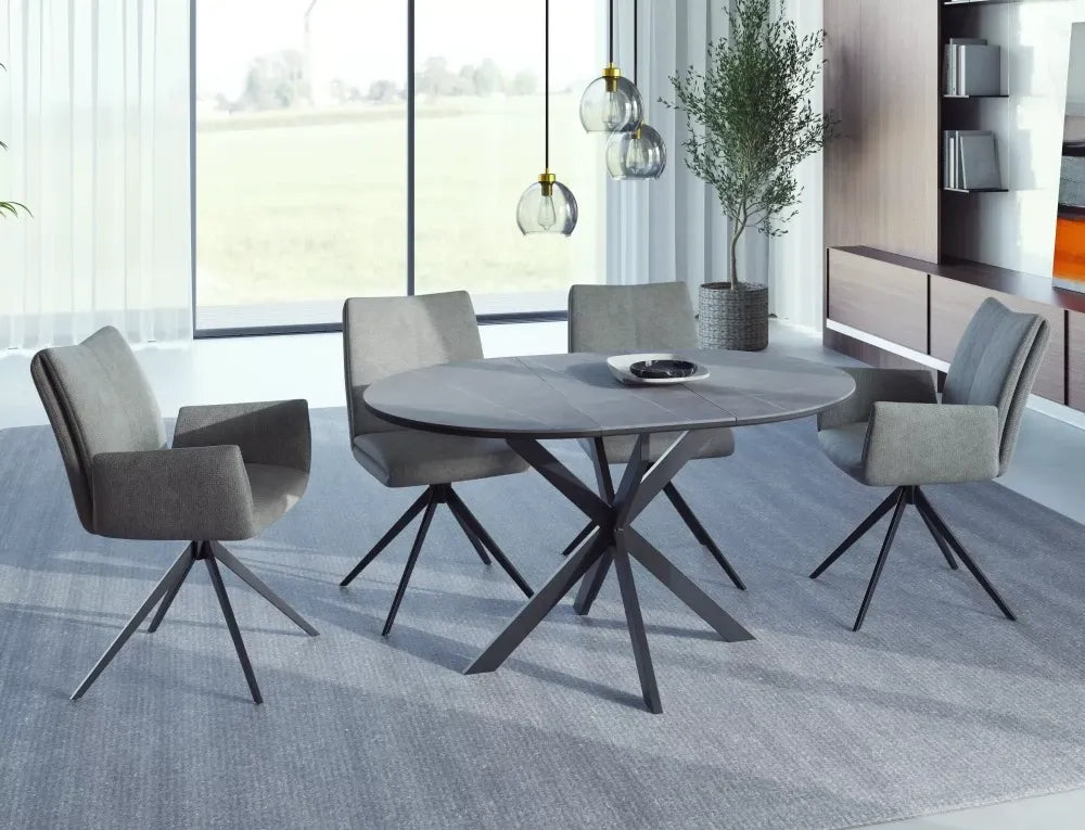 Masa extensibila cu blat din Ceramica Gri mat cu picioare din Metal Negru mat L100-135cm Gaston