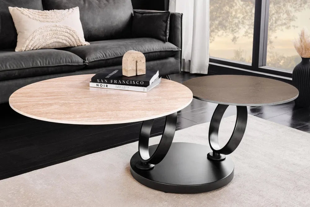 Masuta de cafea din Ceramica Bej/Maro ruginiu si Metal Negru L135xH44cm Dancing Rings