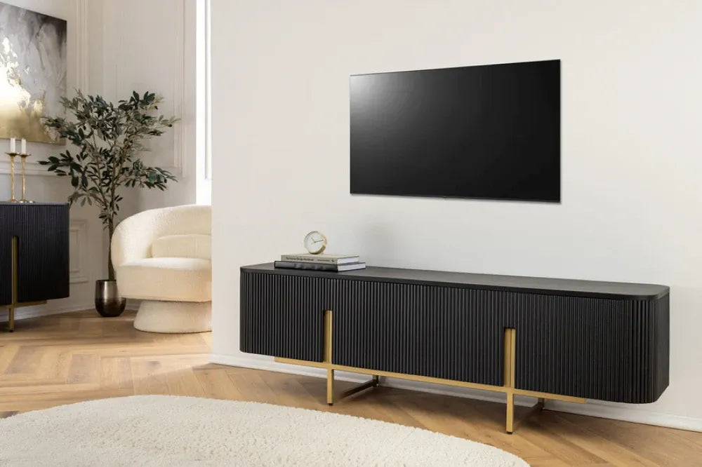 Comoda TV din Lemn de mango Negru si Metal Auriu L160xH50cm GATSBY