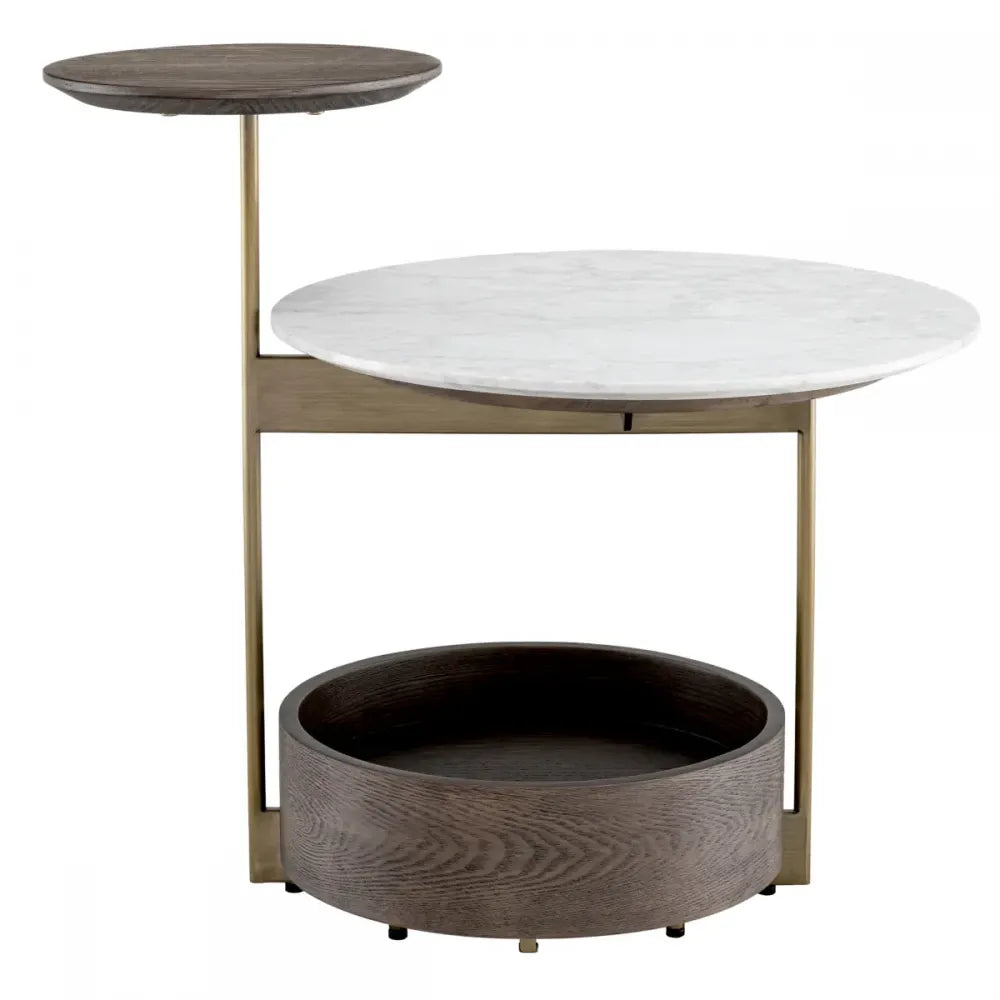 Masuta laterala Rotunda din Otel inoxidabil Alama si Marmura/Furnir Alb/Maro L59.5xl45cm Faye Eichholtz