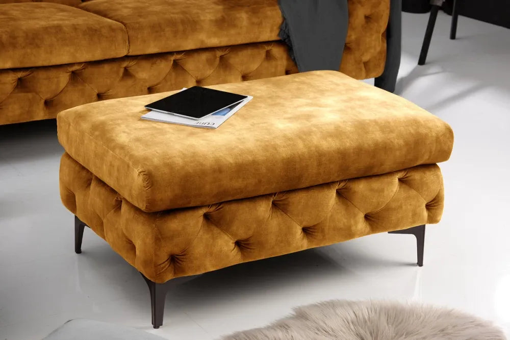 Puf din Metal Negru si Catifea Galben H45xL92cm Modern Barock