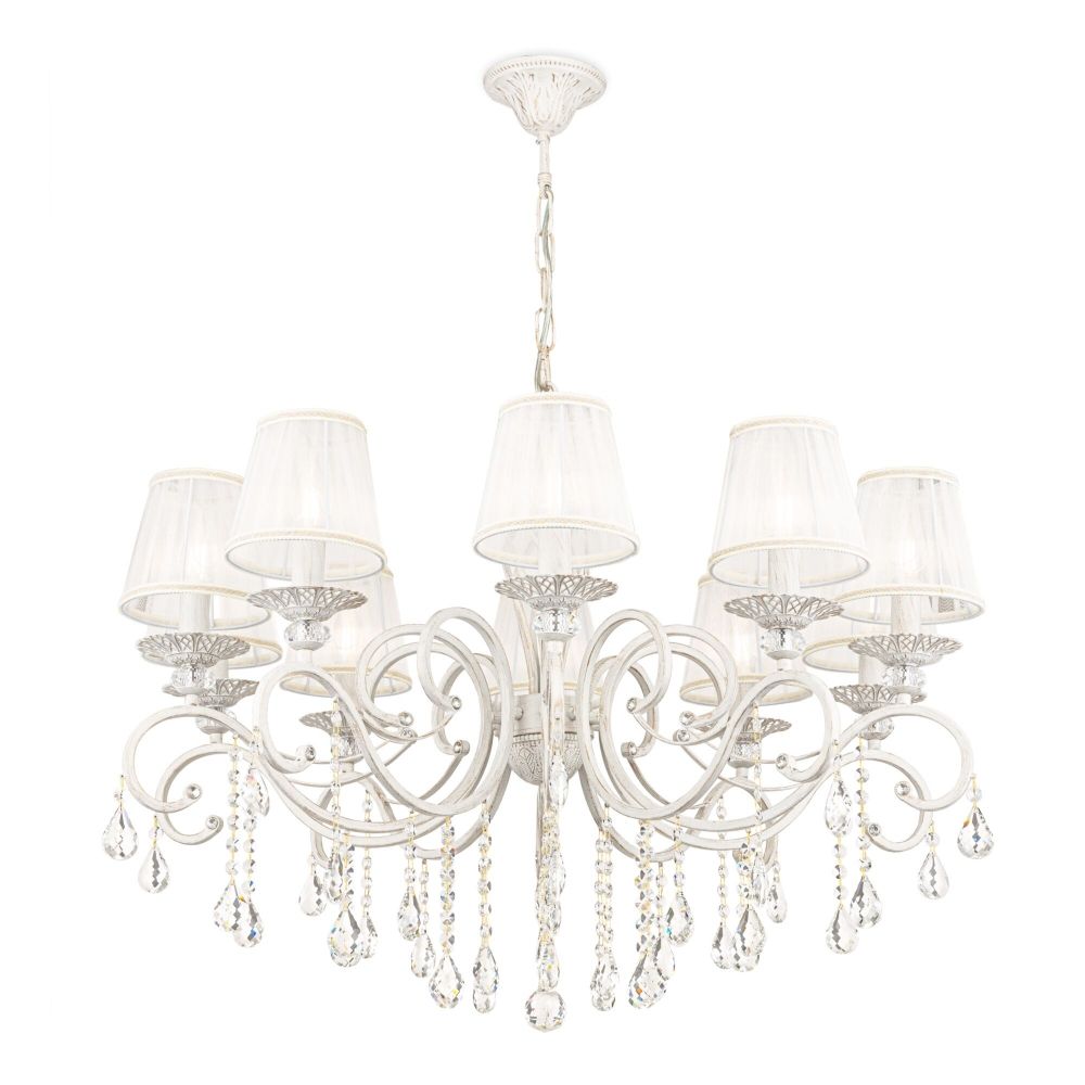 Candelabru rotund din Organza Alb cu 10 becuri D85xH124cm Grace