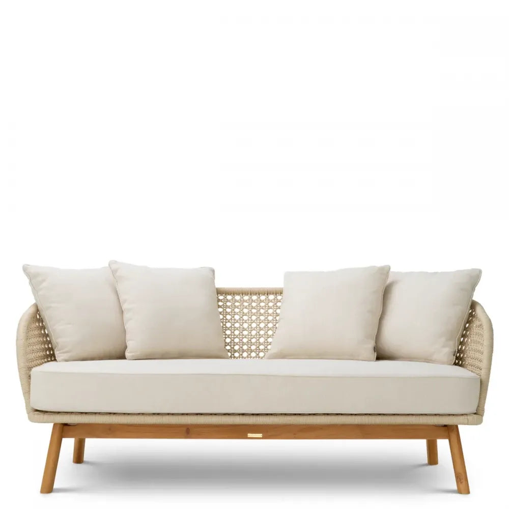 Canapea de exterior din Lemn de tec Maro si Stofa Bej H74xL180cm Trinity Eichholtz
