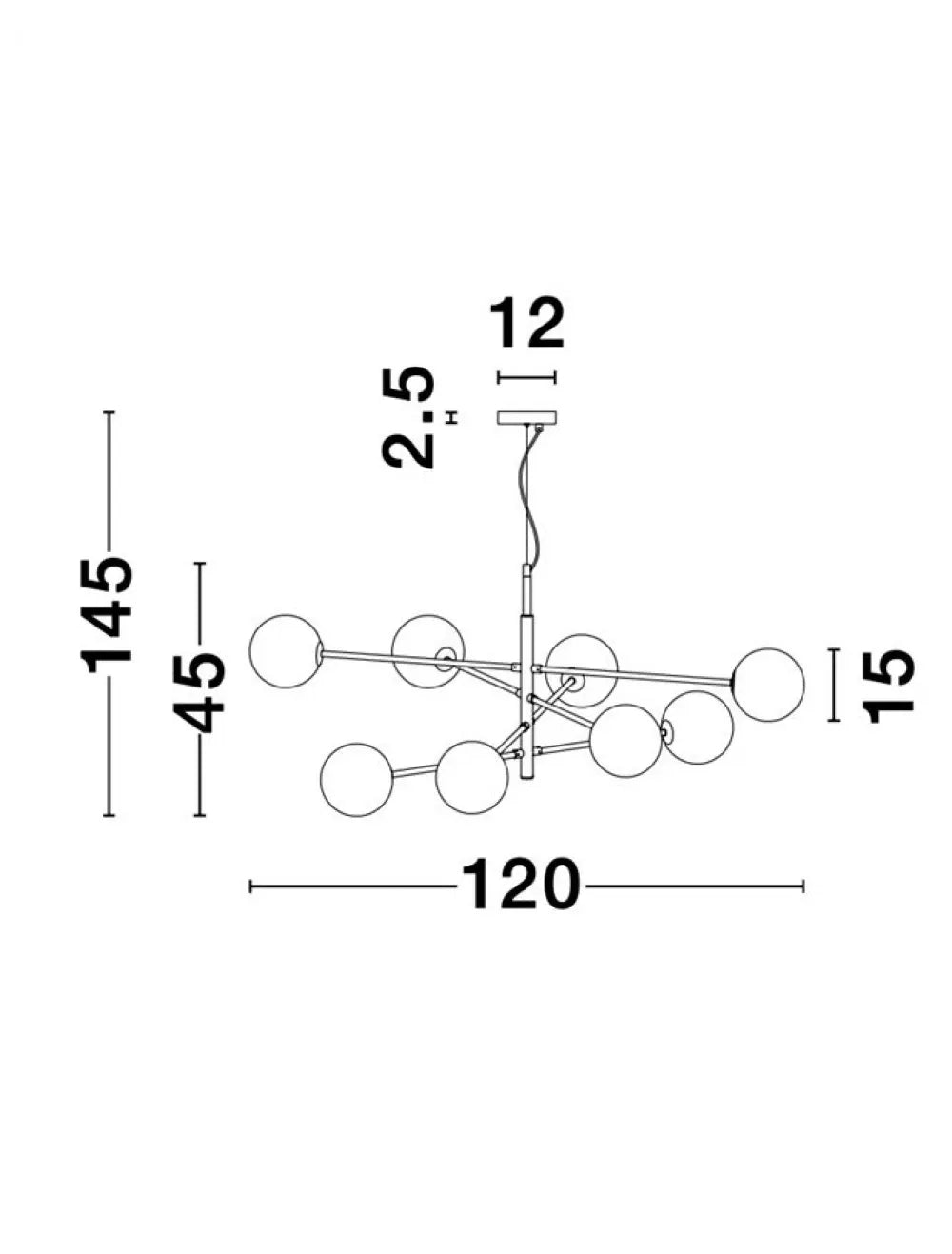 Lustra structura din Metal Negru/Auriu si abajur din Sticla Alb H145xL120cm IP20 VITRA