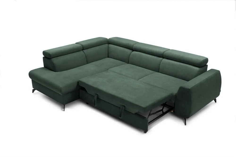 Coltar extensibil cu spatiu depozitare din Stofa Verde Stille