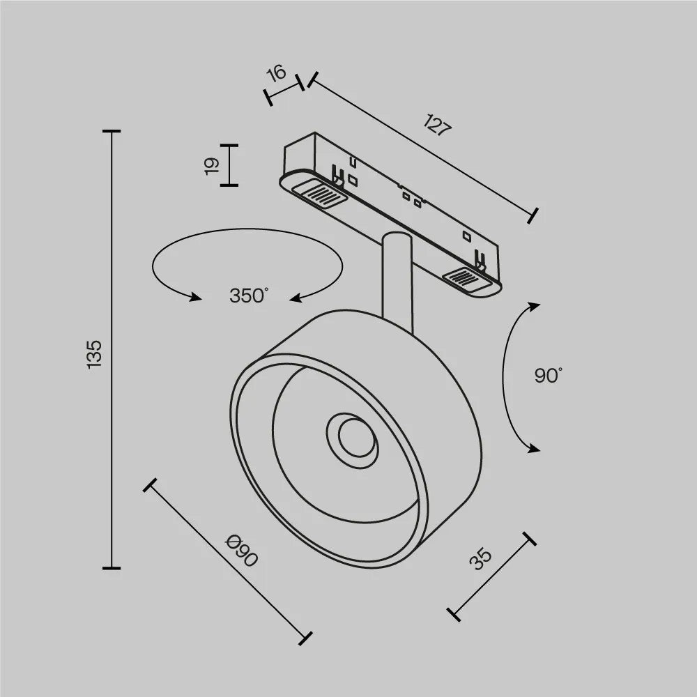 Spot pentru sina Exility din Aluminiu Negru H13.4xL12.65cm 15W 770lm 3000k Lens