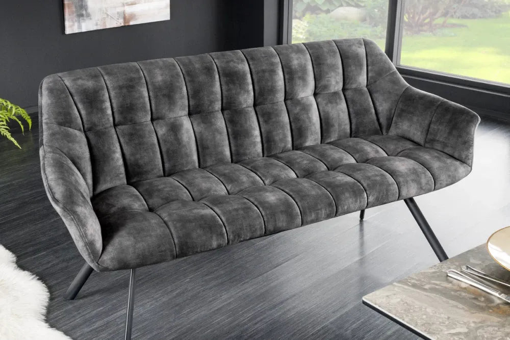 Banca din Metal Negru si Catifea Gri H85xL165cm Papillon