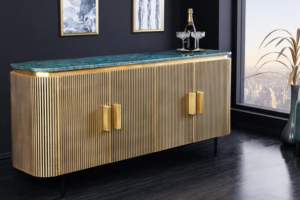 Comoda din Marmura Verde si Lemn de mango placat cu metal Alama L160xH79cm VENEZIANO