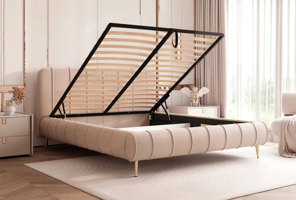 Pat 200 x 200 tapitat cu Catifea Dream velvet Bej Linea