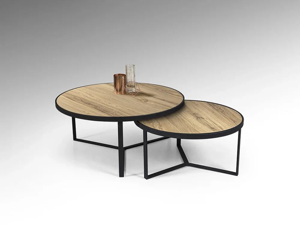 Set 2 masute de cafea din Metal Negru si MDF Maro D71/91xH36.5/41cm Naira