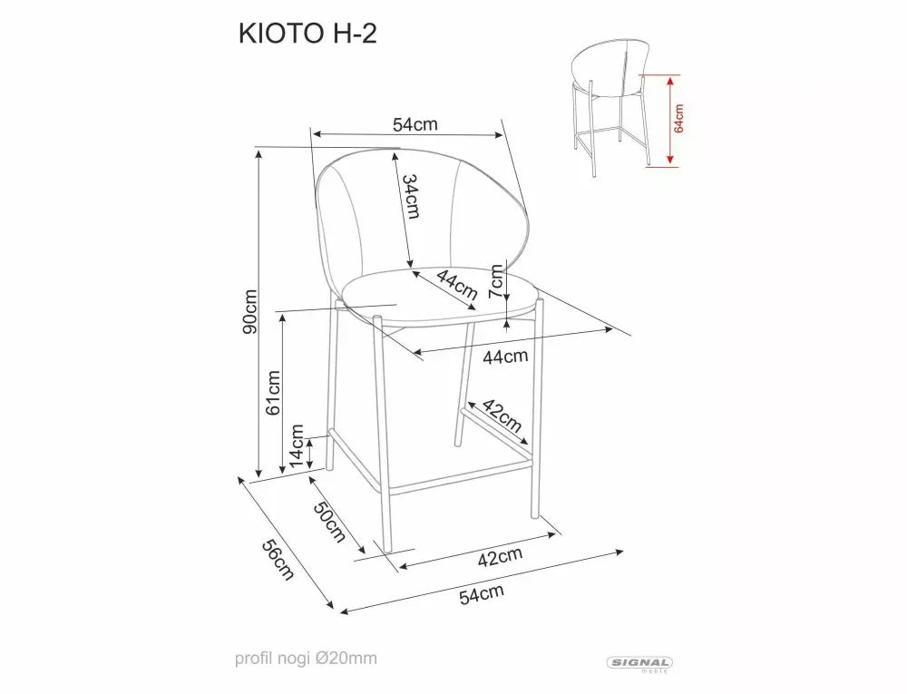 Scaun de insula din Stofa Bej deschis si Metal Maro H90xL54xA56cm Kioto