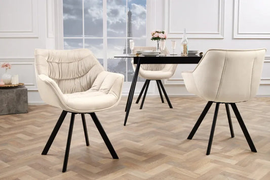 Set 2 scaune rotative tapitat cu Catifea Bej sampanie si picioare din Metal Negru H80xL64xA62cm THE DUTCH COMFORT