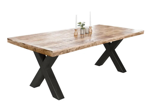 Masa din Lemn de mango Maro si Metal Negru L200xH77cm Iron craft